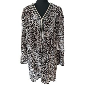 Princess Cruises Leopard Beaded Tunic Top Womens XXL Brown Resortwear Cruise